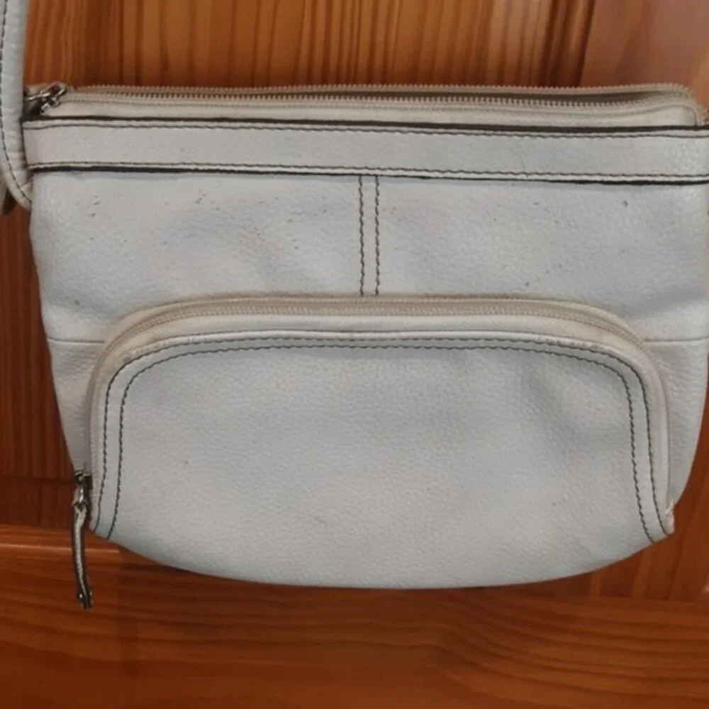 Tignanello Small White Pebbled Leather Crossbody | Organizer Purse Bag